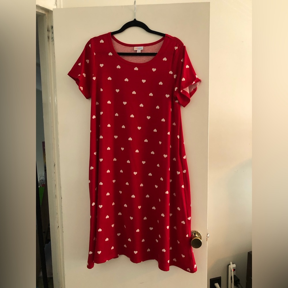 Lularoe EUC M Jessie Dress with Pockets—Red with Hearts